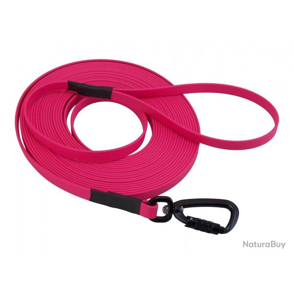 Longe BIOTHANE Twist-Lock 13 mm 15 m AVEC poignée rose passion