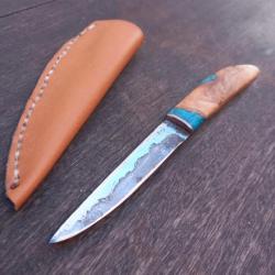 Joli Couteau PUUKKO ARTISANAL FORGÉ Manche en Bois d Olivier avec Étui en cuir