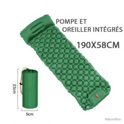 MATELAS CAMPING GONFLABLE AVEC OREILLER ET POMPE INTÉGRÉS VERT - LIVRAISON GRATUITE