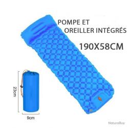 MATELAS CAMPING GONFLABLE AVEC OREILLER ET POMPE INTÉGRÉS BLEU - LIVRAISON GRATUITE