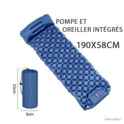 MATELAS CAMPING GONFLABLE AVEC OREILLER ET POMPE INTÉGRÉS BLEU FONCÉ - LIVRAISON GRATUITE