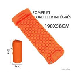 MATELAS CAMPING GONFLABLE AVEC OREILLER ET POMPE INTÉGRÉS ORANGE - LIVRAISON GRATUITE