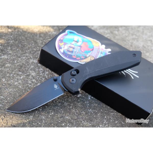 Couteau Kizer Sub-3 OBK Clutch Lock Black Lame Acier 154CM Drop Point Manche Alu IKBS Clip 3650C1