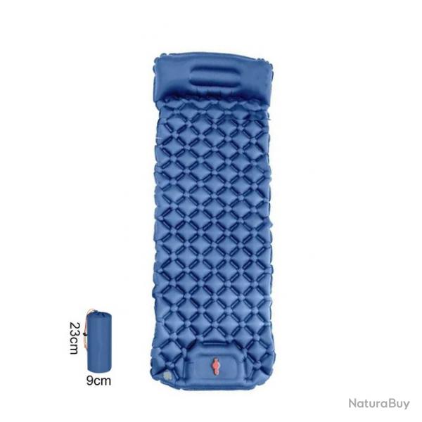 MATELAS DE CAMPING GONFLABLE AVEC OREILLER ET POMPE INTGRS BLEU FONC - LIVRAISON GRATUITE