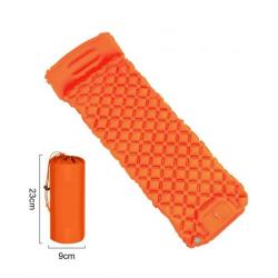 MATELAS DE CAMPING GONFLABLE AVEC OREILLER ET POMPE INTÉGRÉS ORANGE - LIVRAISON GRATUITE