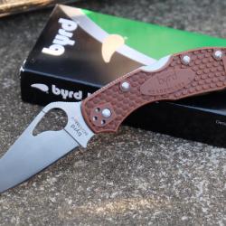 Couteau Spyderco Byrd Meadowlark Brown Lame Acier 8Cr13MoV Manche FRN Lockback Clip 04PBN2