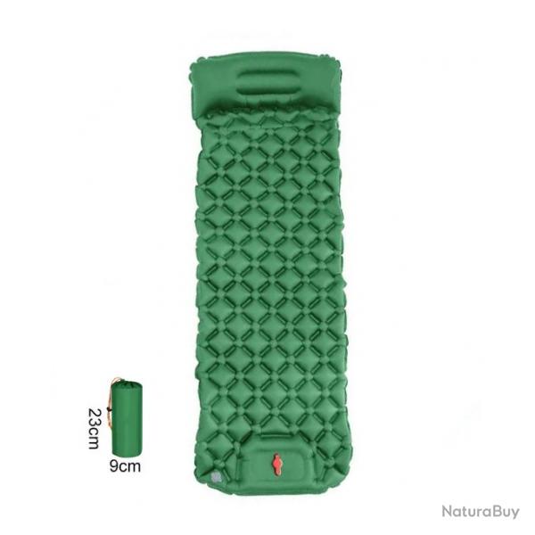 MATELAS GONFLABLE CAMPING AVEC OREILLER + POMPE INTGRS VERT - LIVRAISON GRATUITE