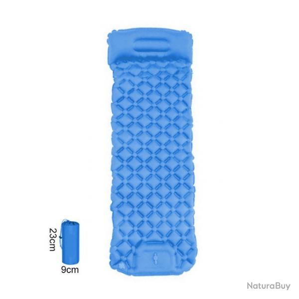 MATELAS GONFLABLE CAMPING AVEC OREILLER + POMPE INTGRS BLEU - LIVRAISON GRATUITE