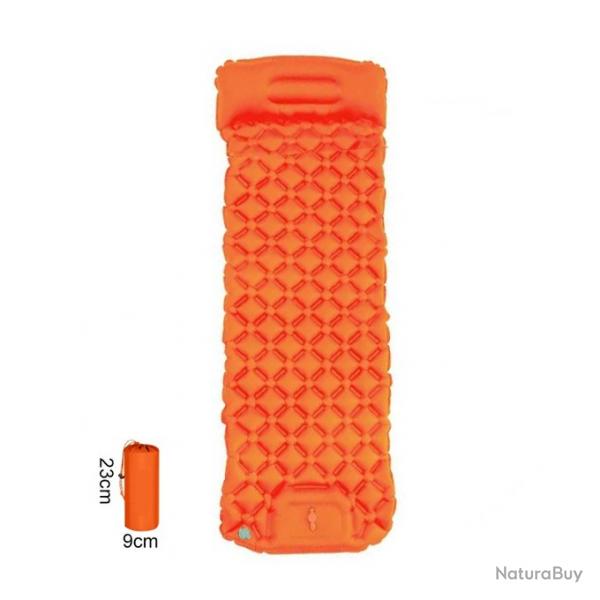 MATELAS GONFLABLE CAMPING AVEC OREILLER + POMPE INTGRS ORANGE - LIVRAISON GRATUITE