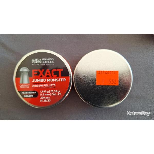 Plombs JSB EXACT JUMBO MONSTER Redesigned Shallow 5.5mm 25.39gr par 200