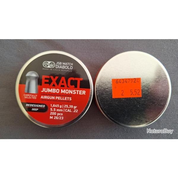 Plombs JSB EXACT JUMBO MONSTER Redesigned Deep 5.5mm 25.39gr par 200