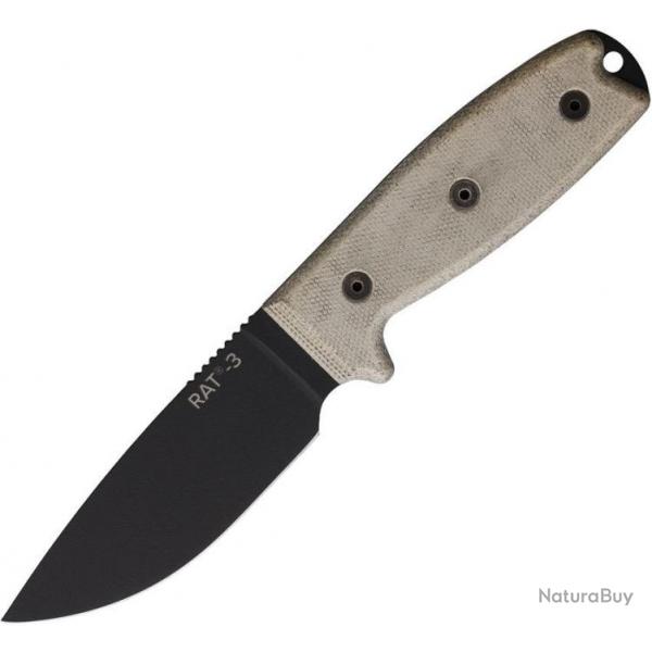 Couteau Ontario RAT-3 Lame Drop Point Acier 1075 Carbon Manche Micarta Etui Nylon USA ON8630