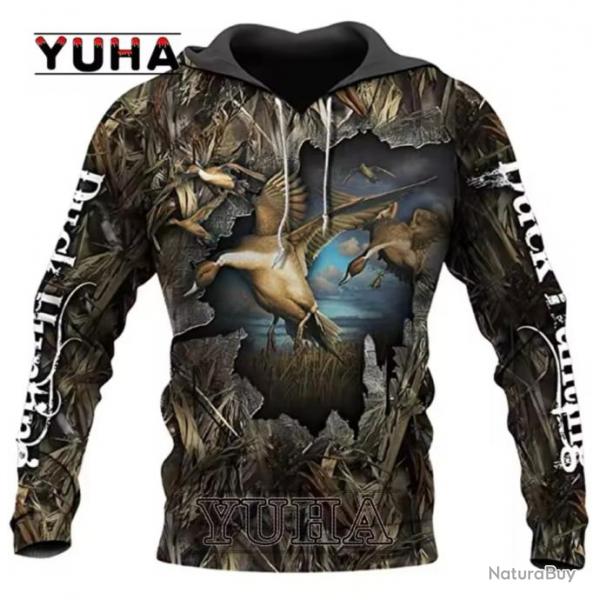 Sweat Floquer 3D  - chasse canard  motif aux choix sur demande Livraison Gratuite. A6