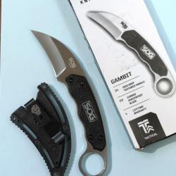 SOG Gambit , Couteau Sog Karambit avec étui et pince .