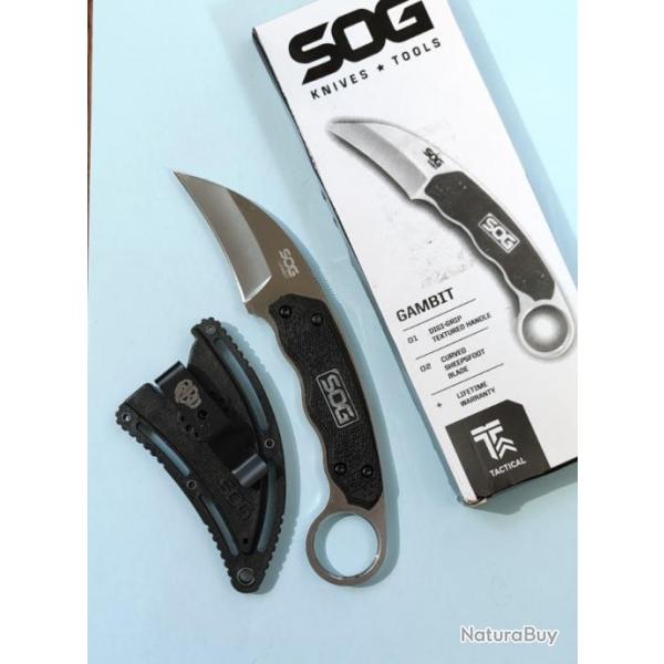 SOG Gambit , Couteau Sog Karambit avec tui et pince .