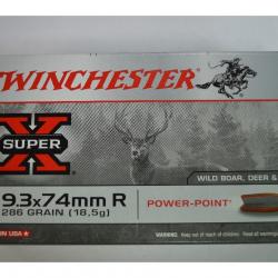 1 BOITE DE 20 MUNITIONS WINCHESTER  CALIBRE 9.3X74 R 286 GR/18.5 G POWERPOINT NEUVE