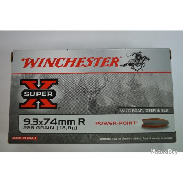 1 BOITE DE 20 MUNITIONS WINCHESTER  CALIBRE 9.3X74 R 286 GR/18.5 G POWERPOINT NEUVE