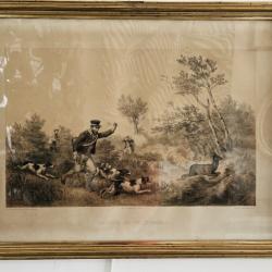 Lithographie par François GRENIER ( 1793 - 1867 ) Editée par Ledot. CHASSE AU CHEVREUIL.