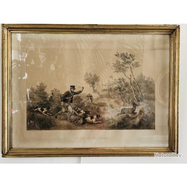 Lithographie par Franois GRENIER ( 1793 - 1867 ) Edite par Ledot. CHASSE AU CHEVREUIL.