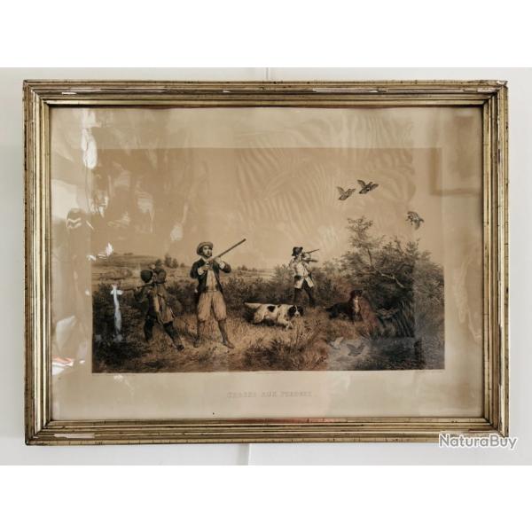 Lithographie par Franois GRENIER ( 1793 - 1867 ) Edite par Ledot . CHASSE AUX PERDRIX