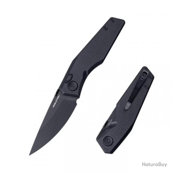 Couteau Real Steel Spectrum Black Lame Acier Nitro V Black Manche G10 IKBS Button Lock RS7142BB