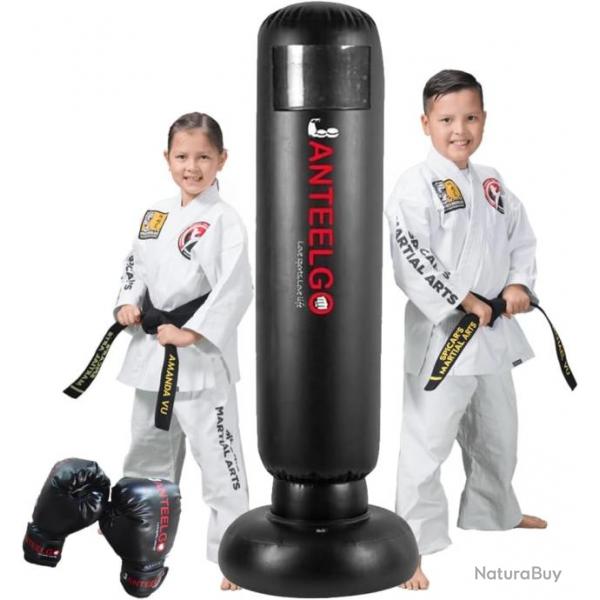 Punching Ball Enfant Avec Gant Boxe 150cm Sac de Boxe Enfant Gonflable Sac de Frappe sur Pied NOIR