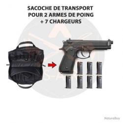 SAC DE TRANSPORT POUR 2 ARMES DE POING + 7 CHARGEURS - NOIR - LIVRAISON GRATUITE