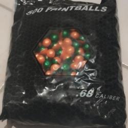 500 Billes de paintball calibre .68 Orange/Vert