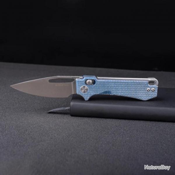 Couteau Real Steel Vis Denim Lame Acier 12C27N Manche Micarta Crossbar Lock IKBS Clip RS8051DM