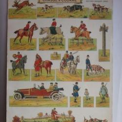 DECOUPAGE ANCIEN Grand format cartonné PRO FAMILIA thème CHASSE A COURRE - Equipage Cerf sanglier