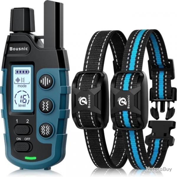 Lot de 2 Colliers de Dressage pour Chien Porte 3000m Bip Vibration Double Vibration tanche IP67