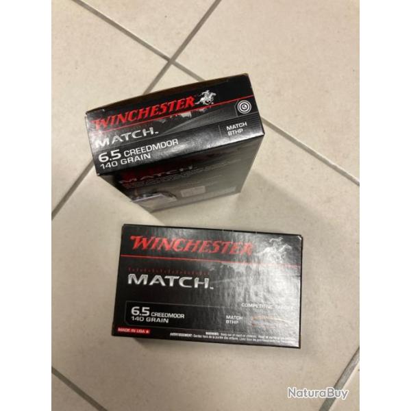 Vends 1 lot de 2 boites WINCHESTER cal.6,5 creedmoor BTHP 140gr