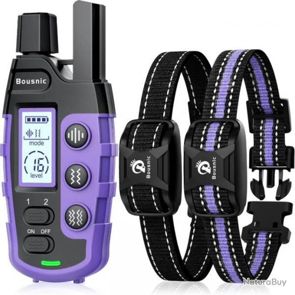 Lot de 2 Collier de Dressage pour Chien Bip Vibration Double Vibration Porte 3000m tanche IP67