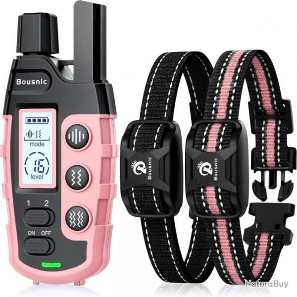 Kit de Deux Colliers de Dressage pour Chien Port 3000m Bip Vibration Double Vibration  tanche IP67