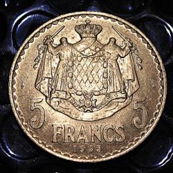 Monaco oiece de 5 francs alu de 1945 superbe