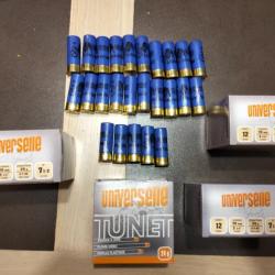 Lot 100 cartouches Tunet universelle trap calibre 12 plombs 7.5 24g