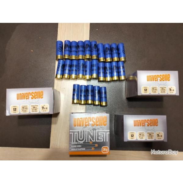 Lot 100 cartouches Tunet universelle trap calibre 12 plombs 7.5 24g