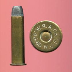 .45-60 WCF RARE authentique - marquage : WRACo 45-60 WCF - balle plomb - &eacute;tui 47.6 mm - black powder