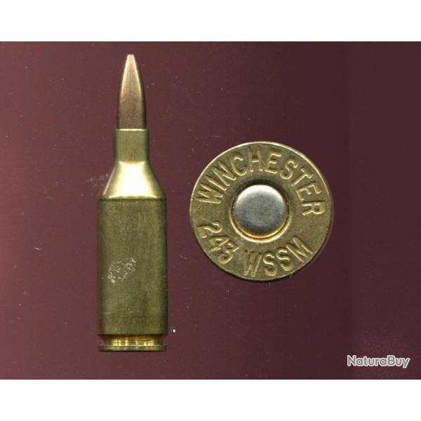 .243 WSSM - marquage : WINCHESTER 243 WSSM - tui laiton de 42.3 mm - balle cuivre pointe creuse