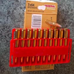 1 BOITE 20 MUNITIONS CARTOUCHES BALLES 7X64 BRENNEKE FEDERAL PREMIUM NOSLER PARTITION 160 GR 10.3 g