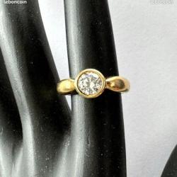 Belle bague en or massif 18 carats et Strass - solitaire - taille 50