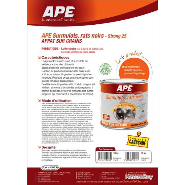 Raticide APE en vrac - Carton de 10 kg, Carton 10 kg - Grains Strong 25