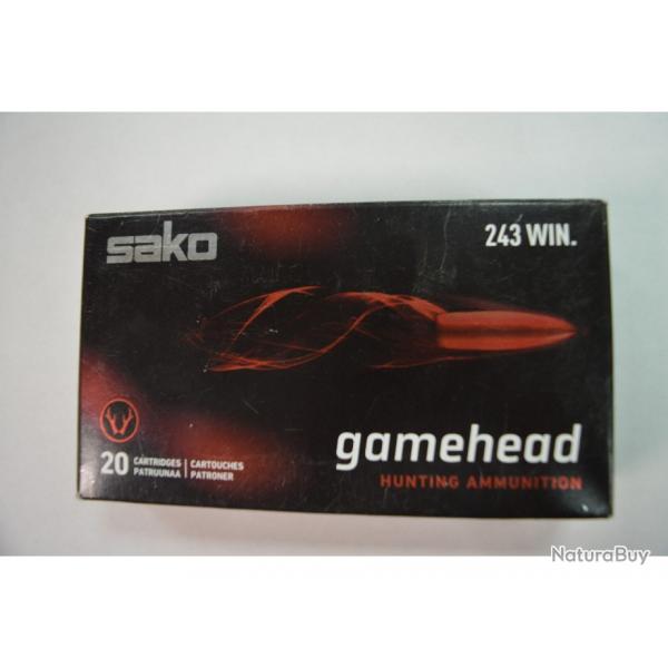 1 BOITE DE 20 MUNITIONS SAKO CALIBRE 243 WIN GAMEHEAD 90 GR/ 5.8 GSOFTPOINT NEUVE