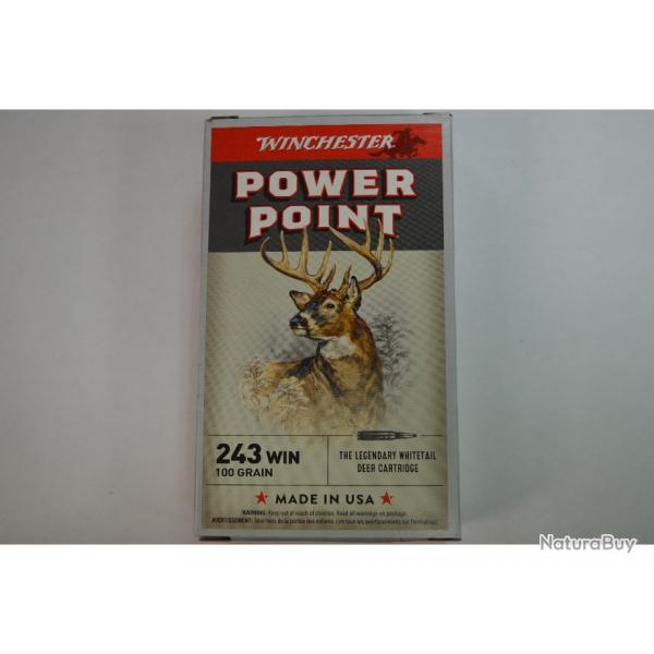 1 BOITES DE 20 MUNITIONS WINCHESTER 243 WIN POWERPOINT 100GR/6.5G NEUVE