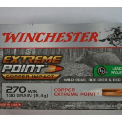 1 BOITE DE 20 MUNITIONS WINCHESTER CALIBRE 270 WIN EXTREME POINT COPPER IMPACT 130GR/8.4G NEUVE