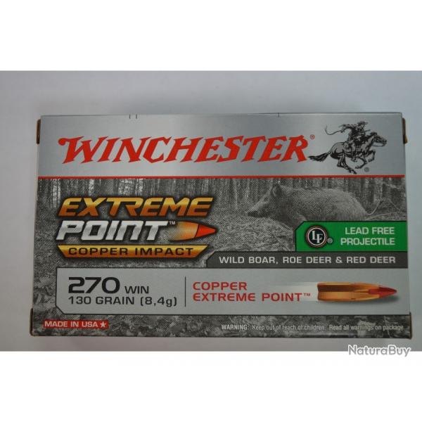 1 BOITE DE 20 MUNITIONS WINCHESTER CALIBRE 270 WIN EXTREME POINT COPPER IMPACT 130GR/8.4G NEUVE