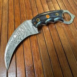 KARAMBIT COUTEAU - POIGNARD DAMAS 260 COUCHES FORGÉ MAINS ÉTUIS CUIR