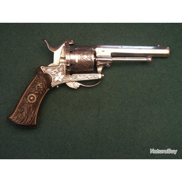 Revolver belge de type Lefaucheux - Gravure  fond creux (A609)