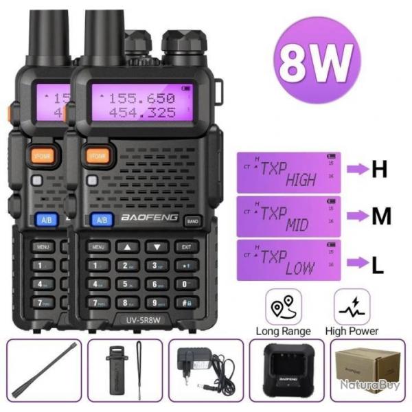 Enchre : Paire de 2 Talkies-walkies Baofeng UV-5R (8W) - LIVRAISON GRATUITE