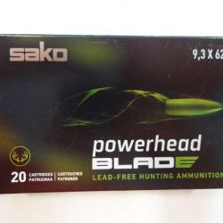 1 BOITE DE 20 BALLES SAKO  POWERHEAD CAL 9.3X62 BLADE TEC 230GR 14.9G